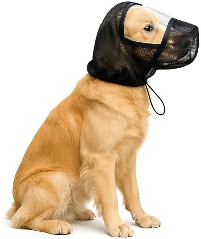 Foxtail Dog Mask with Clear Window - Vet-Recommended Safety Field Guard for Protection Against Foxtails, Insects and Rocks Breathable, Lightweight, Adjustable Drawstring Multiple(Black,M)