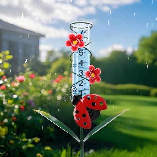 Rain Gauge Outdoor, Ladybug Rain Gauges for Yard Patio Lawn Decor