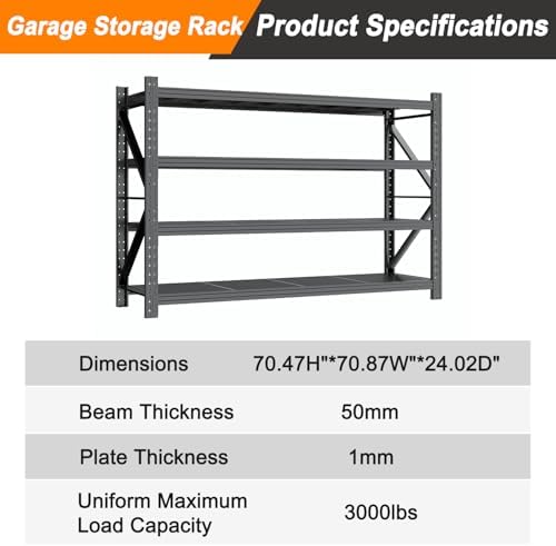 78" W Heavy Duty 4‑Tier Adjustable Metal Shelving Rack