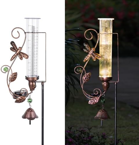 Solar Rain Gauge Outdoor, 7" Tube Dragonfly Rain Gauges