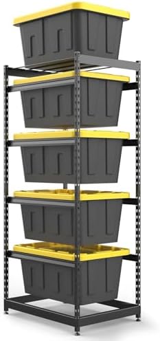 FERO 27 Gallon Tote Storage Rack, Heavy-Duty Storage Bin Rack Organizer, 5-Tier Standing Storage Bin Shelves, 250 lb Capacity, Maximize Space for Garage, Warehouse, Utility