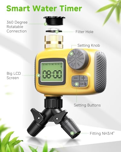 246FT Drip Irrigation System with LCD Timer, Automatic Watering System Kits,1/2 Inch Hose 1/4 Inch Distribution Tubing 3 Sprayer Types, for Garden, Greenhouse, Garden, Lawn