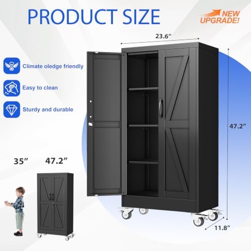 GAIOUS 47.2" Tall Metal Storage Cabinet with Lock and Wheels,Office Cabinet