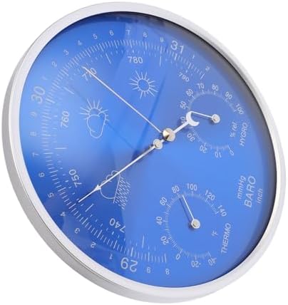 GOWENIC Wall Hanging 3 in 1 Thermometer Barometer Hygrometer, Indoor Outdoor Weather Instrument with Fahrenheit Scale, All Season Accurate Measurement, 180mm Diameter, Blue