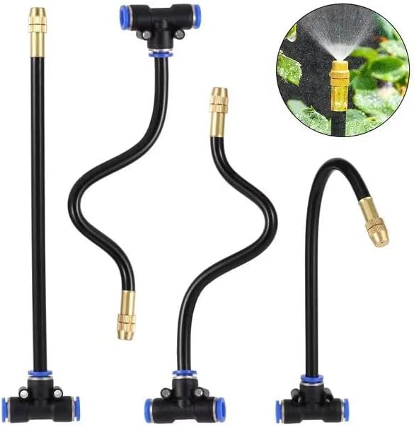 30FT 360° Mist Spray Drip Irrigation System - Garden Watering Kit with 10 Fine Mist Nozzles, Adjustable Atomizing Sprinkler for Greenhouse, Potted Plants, Raised Beds, Yard, 1/4 inch Hose