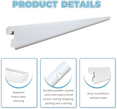 11.5-Inch Adjustable Double-Track Wire Shelf Brackets, 10 Pack, White