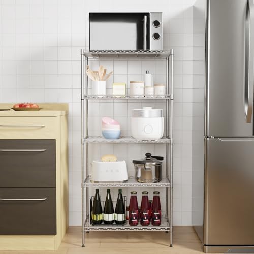 PayLessHere Shelf Metal Shelf Wire Shelving NSF Certified 5 Tier Adjustable Shelf Versatile Storage Solution Steel Organizer Wire Rack Easy Assembly, Chrome