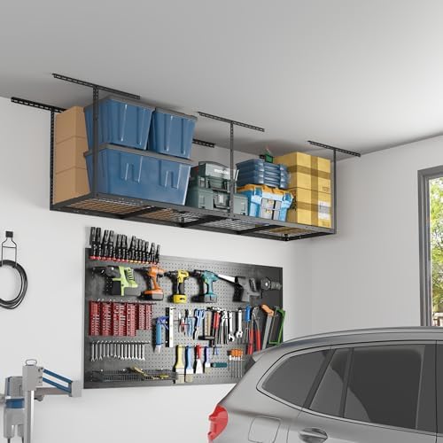 FLEXIMOUNTS 2x8 Overhead Garage Ceiling Storage Rack Organization, Black