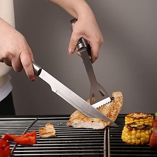 BBQ Grill Tool Set BBQ Grilling Accessories Set 8PC Barbecue Grill Tools Utensils Set for Outdoor with Spatula, Fork, Knife, Brush, Tongs, Seasoning Bottle Grilling Gifts for Men Dad
