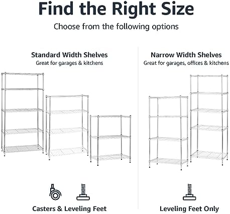 Amazon Basics 3-Shelf Heavy Duty Adjustable Wire Shelving Storage Rack on 2" PP Plastic Wheel Casters, Steel Utility Shelving Unit for Garage and Laundry Room, 23.2" x 13.4" x 32.75", Chrome