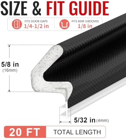 Litaibai Kerf Door Weather Stripping for Exterior Doors, Black, 20 ft