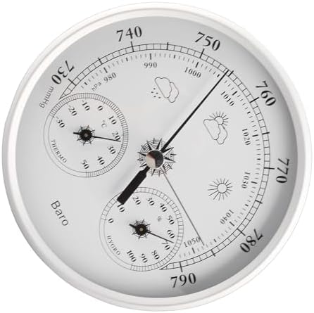 3 in 1 Accurate Weather Monitor Barometer Hygrometer Thermometer for All Seasons Indoor Outdoor Silver White Aluminum 5.12 Inch for Home Office Garden