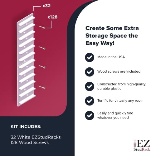 EZStudRack Shelf Bracket - Shelf Brackets for Wall - Wall Mount Shelf - Floating Shelf Hardware - Shelving Brackets for Home - Garage Shelf Brackets - Wood Not Included - 32 Pack (16 Pair) White