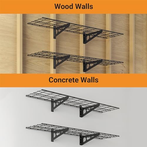 Garage Shelving, 2-Pack 1x4 ft Garage Wall Shelving, 450 lbs, Black