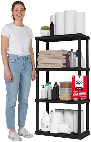 IRIS USA Plastic Storage Shelves |Made in USA| 48"H x 24"W x 12"D - Black