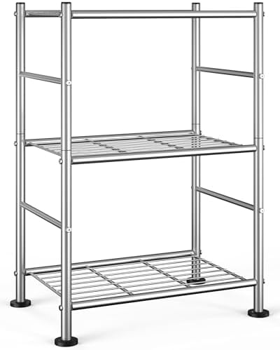 Sakugi Storage Shelves - 3 Tier Shelf Organizer, Sturdy Metal Shelving with Adjustable Leveling Feet, Space-Saving Shelves Organizer for Pantry, Laundry, Kitchen (18" x 12" x 30", Silver)