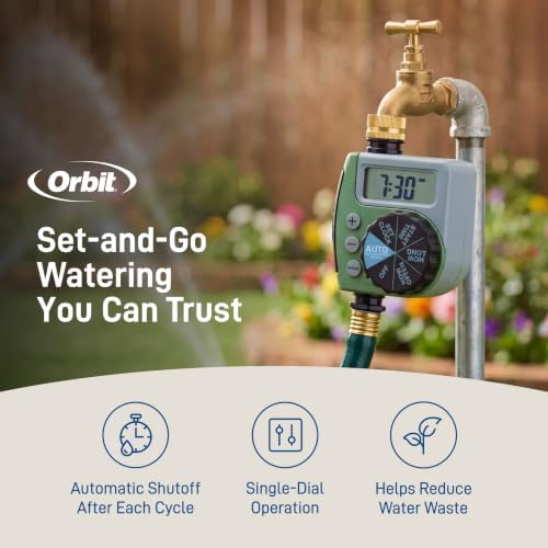 Orbit One Outlet Single-Dial Hose Faucet Timer - Easy Programmable - For Garden Watering System - LCD Hose Timer with Adjustable Watering Schedule - 62056