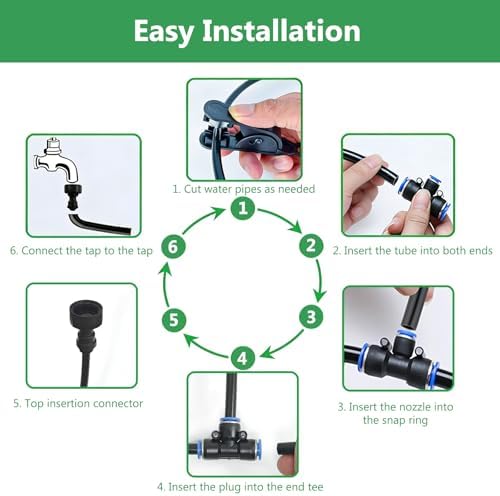 65FT 5/16 Inch Drip Irrigation System for Garden, 2025-Upgrade High-Flow Garden Watering Kit with 20 Adjustable Copper Nozzles, Even Water Distribution for Lawn & Greenhouse