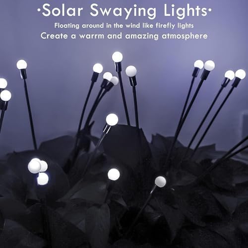 OZS 10 Pack Total 80 LED Solar Firefly Lights Fairy Outdoor - Solar Garden Lights Outdoor, Sway by Wind, Waterproof for Garden Patio Pathway Fairy Decoration (Cold White)