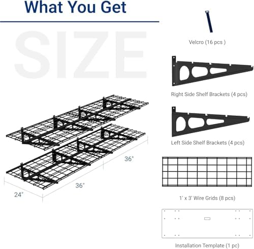 FLEXIMOUNTS 4-Pack 2x3ft Garage Shelving, 24"x72" Storage Shelves, Black