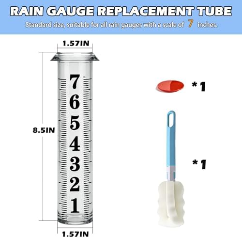 Rain Gauge Replacement Tube,Accurate 7 inch Capacity Rain Gauge Tube,Upgraded Rain Gauge Outdoors Best Rated ,Plastic Rain Meter Tube For Yard,1 Rainfall Measure Thickened Tube with 1 Clean Brush