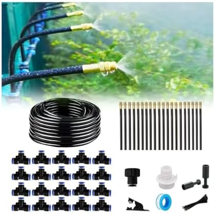 New drip Irrigation kit, Automatic Garden Watering System, Quick Connector and 360-degree Bending Dropper atomizing Copper Nozzle, Garden Plant Lawn Courtyard Watering System. (82FT)