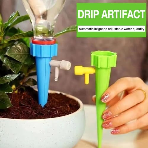10 Pack Self Watering Spikes for Plant,Indoor & Outdoor Automatic Plants Waterer,Plug-in Device with Adjustable Valve Switch, Self Watering Planter Insert (10 Blue)