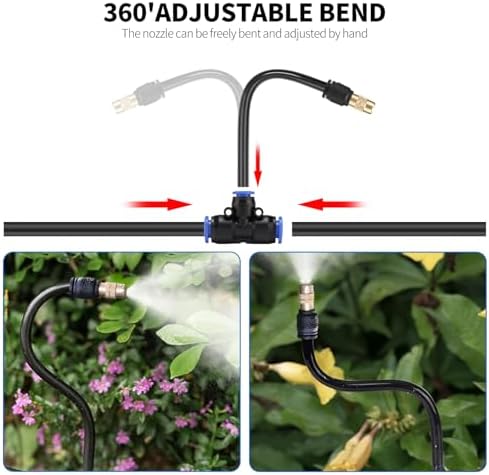 50FT Drip Irrigation System, Complete Garden Watering Kit with Rust-Proof Copper Nozzles - UV Stabilized Flexible Hose for Lawn, Greenhouse, Patio Plants