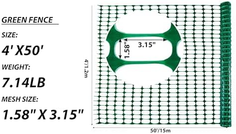 PotatoLife 4'x50' Plastic Mesh Fence Extra Strength with Zip Ties, Green