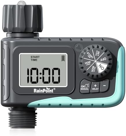 RAINPOINT Sprinkler Timer, Programmable Water Timer for Garden Hose, Outdoor Soaker Hose Timed with Rain Delay/Manual/Automatic Watering System, Digital Irrigation for Yard, Lawn, 1 Outlet