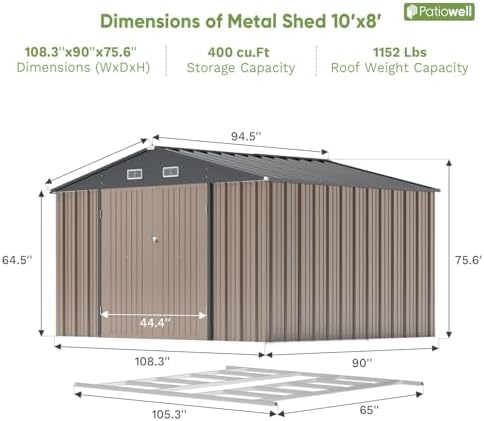 Patiowell 10x8 FT Outdoor Storage Shed with Floor Frame, Brown