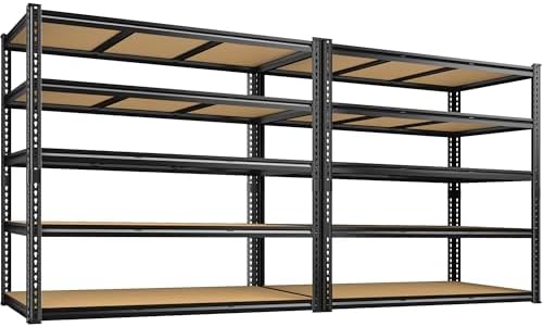 ROOMFAVE 48" W Garage Shelving Heavy Duty 2800LBS,5 Tier, Black,2PCS