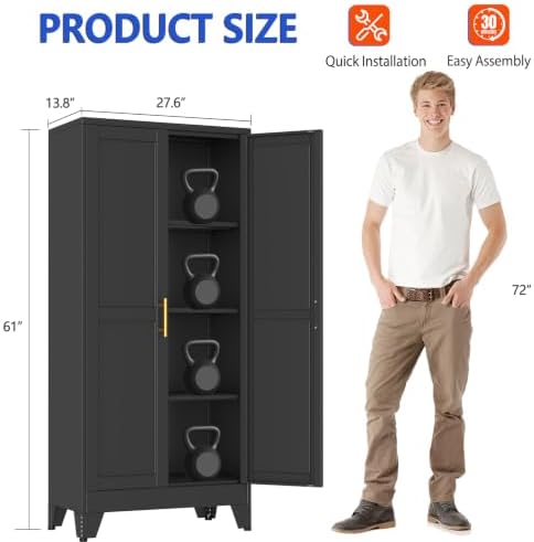 GAIOUS 61''Tall Metal Garage Storage Cabinet,File Cabinet with Door and Adjustable Shelves, Outdoor Steel Tool Cabinet for Home,Office,Warehouse,Garage,Black