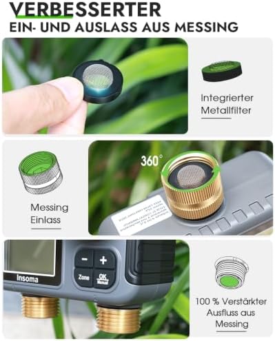 Insoma 2-Zone Sprinkler Timer Brass Inlet/Outlet, Water Hose Timer with Auto/Manual Modes + Rain Delay | Big LCD Dispay | Hose Timers for Garden, Yard Lawn, IPX5 Waterproof & Save Water