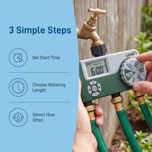 Orbit Programmable Digital Hose Watering Timer - 3 Outlet - Battery Powered - with LCD Screen - Built-in Rain Delay - Water-Resistant - 56082