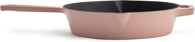 Milo by Kana 10-Inch Enameled Cast Iron Skillet | Nonstick Pre-Seasoned Cast Iron Grill Pan | Oven Proof and Dishwasher Safe | Cast Iron Cookware (Dusty Pink)