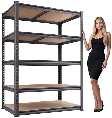 Garage Shelving Heavy Duty, 2450LBS Metal Storage Shelves 5 Tier, Adjustable Shelving Unit 30" W x 12" D x 62" H, Boltless Garage Storage Rack for Grage Basement, Pantry, Warehouse 1Pcs