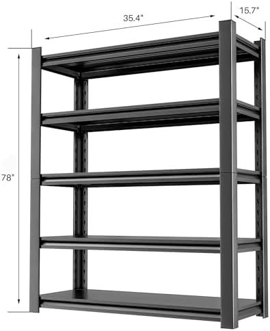 OLLRRACT Storage Shelves Garage Shelving Heavy Duty - 78''H Garage Shelves Adjustable 5 Tier Metal Shelving Unit Storage Rack Shelving Industrial Utility Shelf 16" D x36 W x78 H