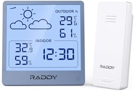 Raddy WF-50T Wireless Weather Station, Grayish Blue Frame
