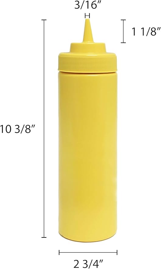 TrueCraftware- 24 oz Yellow Squeeze Condiment Wide Mouth Dispensing Bottles Set of 6- Plastic Squeeze Bottle For Sauces Spreads Ketchup Mustard Mayo Hot sauces and Olive oil