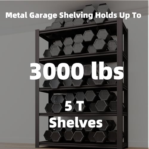 5-Tier Heavy Duty Garage Shelving, 3,000 lbs Capacity Adjustable Metal Storage Shelving Unit for Garage, Basement, Pantry & Utility Room, 35.43" W x 15.8" D x 72" H
