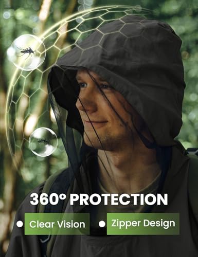 Mosquito Jacket, Durable Bug-Proof Jacket with Adjustable Hood & Pocket, Summer Mosquito Suit Outdoor Proof Clothing