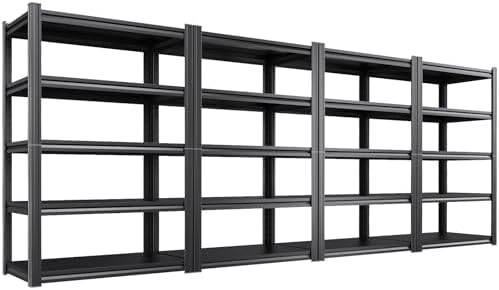 4-Pack Heavy Duty Garage Shelving for Garage, Warehouse & Workshop Organization, 71" H x 35" W x 16" D Adjustable 5-Tier All Metal Storage Shelf for Tools, Storage Bins & Bulk Items