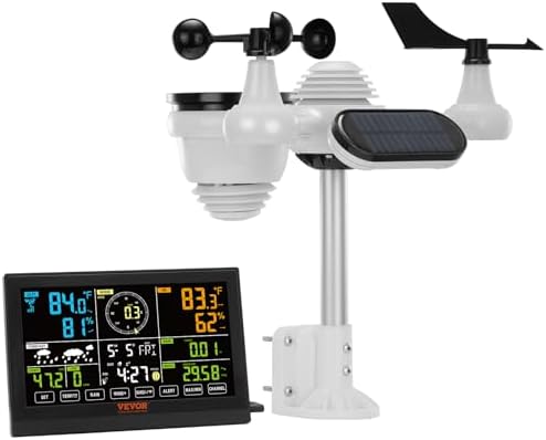 VEVOR 7-in-1 Wireless Weather Station, 7.5 in Color Display, Digital Weather Station Indoor Outdoor, for Temperature Humidity Wind Speed/Direction Rain UV, with Forecast Data, Alarm, Alerts-NO WiFi