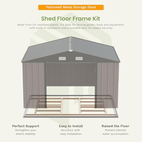 Patiowell 10 x 12 FT Metal Storage Shed for Outdoor with Floor Frame, Steel Yard Shed with Design of Lockable Doors, Utility and Tool Storage for Garden, Backyard, Patio, Outside use,Brown