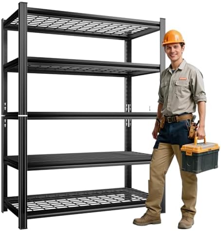 5-Tier Wire Garage Shelving, 72''H*47''W*24''D Metal Storage Shelf ，2-in-1 Adjustable 2500 lbs Heavy Duty Unit Shelves, Upgraded Reinforced Double-Layer Columns for Basement Kitchen Pantry Rack