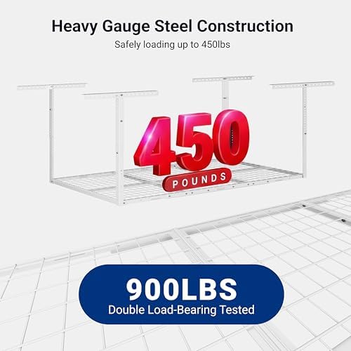 FLEXIMOUNTS 3x6 Overhead Garage Storage Adjustable Ceiling Rack, White