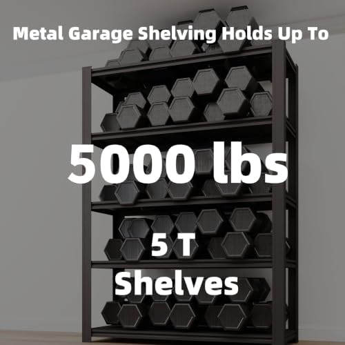 5-Tier Heavy Duty Garage Shelving, 5,000 lbs Capacity Adjustable Metal Storage Shelving Unit for Garage, Basement, Warehouse & Workshop, 55" W x 24" D x 84" H