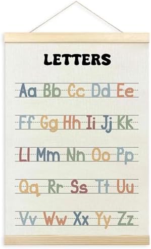 TLESKE Boho Classroom Alphabet ABC Chart Poster Hanger Frame, Homeschool Hanging Wall Art Decor for Toddler Kids Room Nursery Playroom, Preschool Prek Learning Educational Poster Print Banner, 12x16