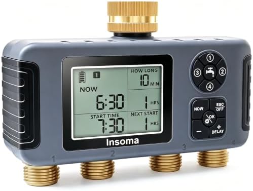 Insoma 4-Zone Water Timer for Garden Hose, Brass Inlet & Outlet
